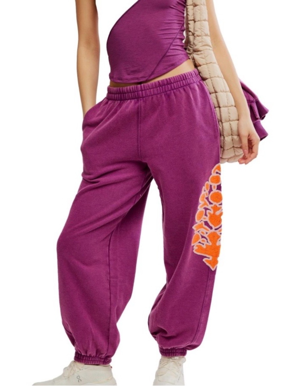 NWT!  Free People Movement Embroidered All Star Sweat Pants Mulberry Combo ~ XL